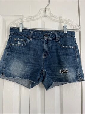 GAP Blue Distressed Denim Shorts with Frayed Hem
